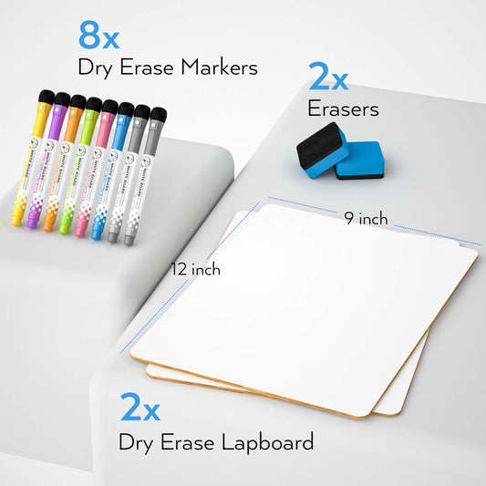 Nicpro dry erase lap board two-pack with markers and erasers for quick lessons.