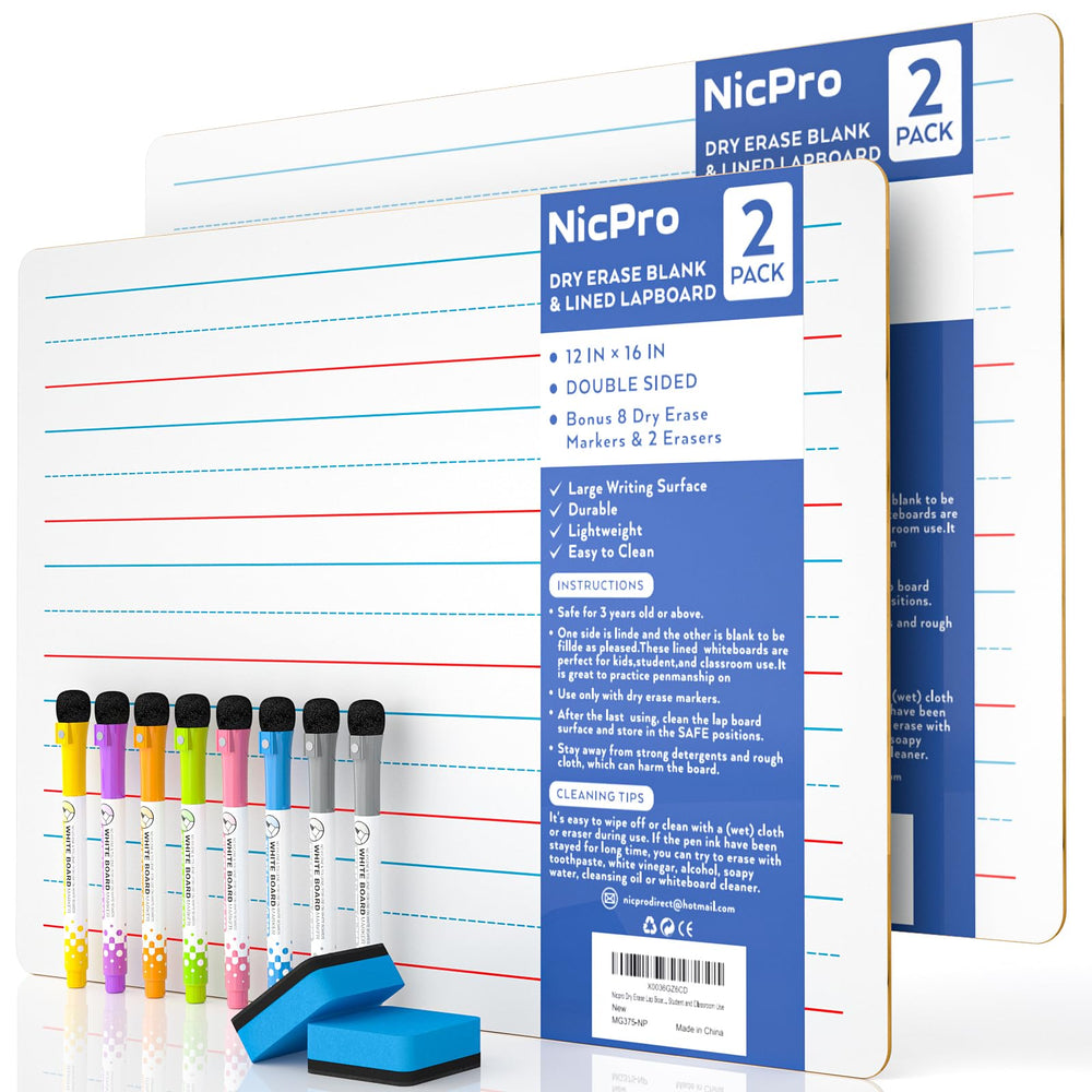 Nicpro dry erase lapboard 12x16 front view for quick notes and kid-friendly practice.