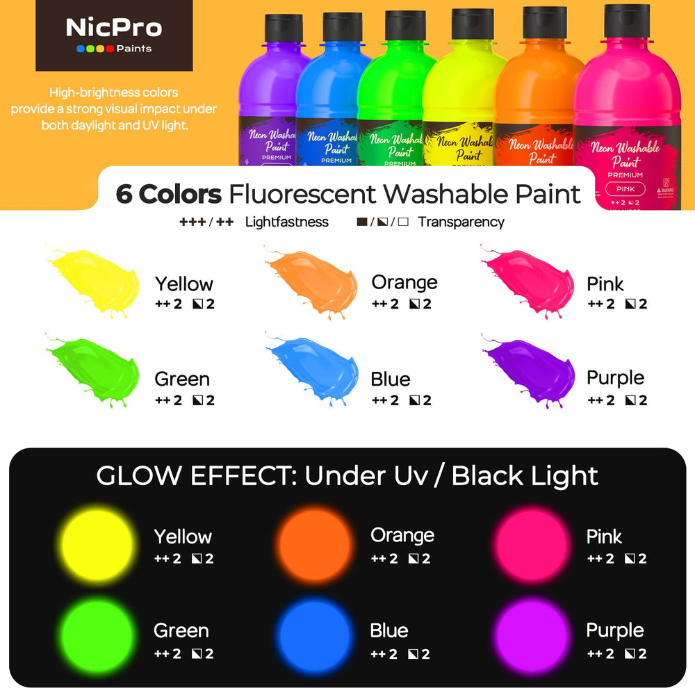 Nicpro neon orange fluorescent paint bottle with UV glow effect for bold art