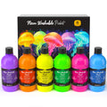 Nicpro neon yellow fluorescent paint bottle showing bright daylight color and UV glow