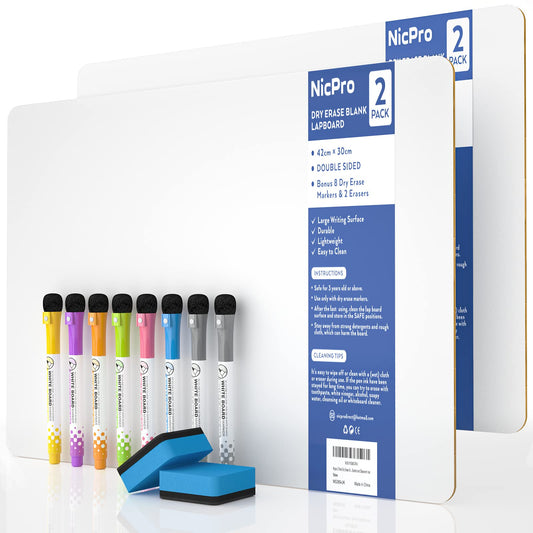 Nicpro small dry erase lapboard 12x16 front view, ideal for individual or group note-taking