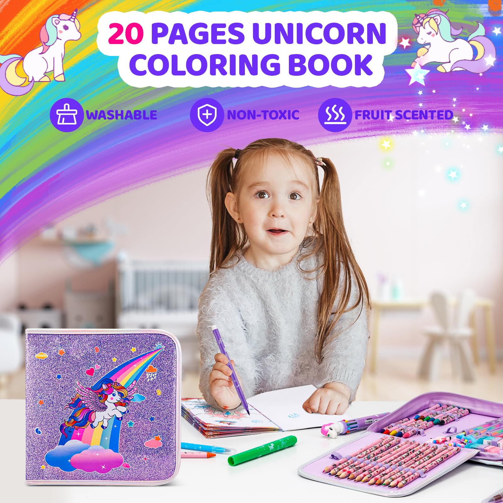 Nicpro Unicorn marker set gel pens: glittery accents for extra sparkle.