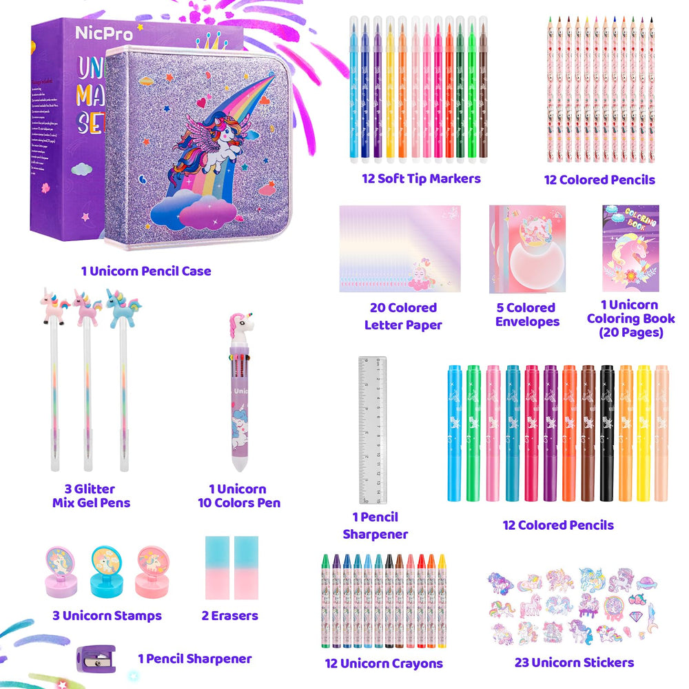 Nicpro Unicorn marker set markers: soft tips for smooth coloring sessions.