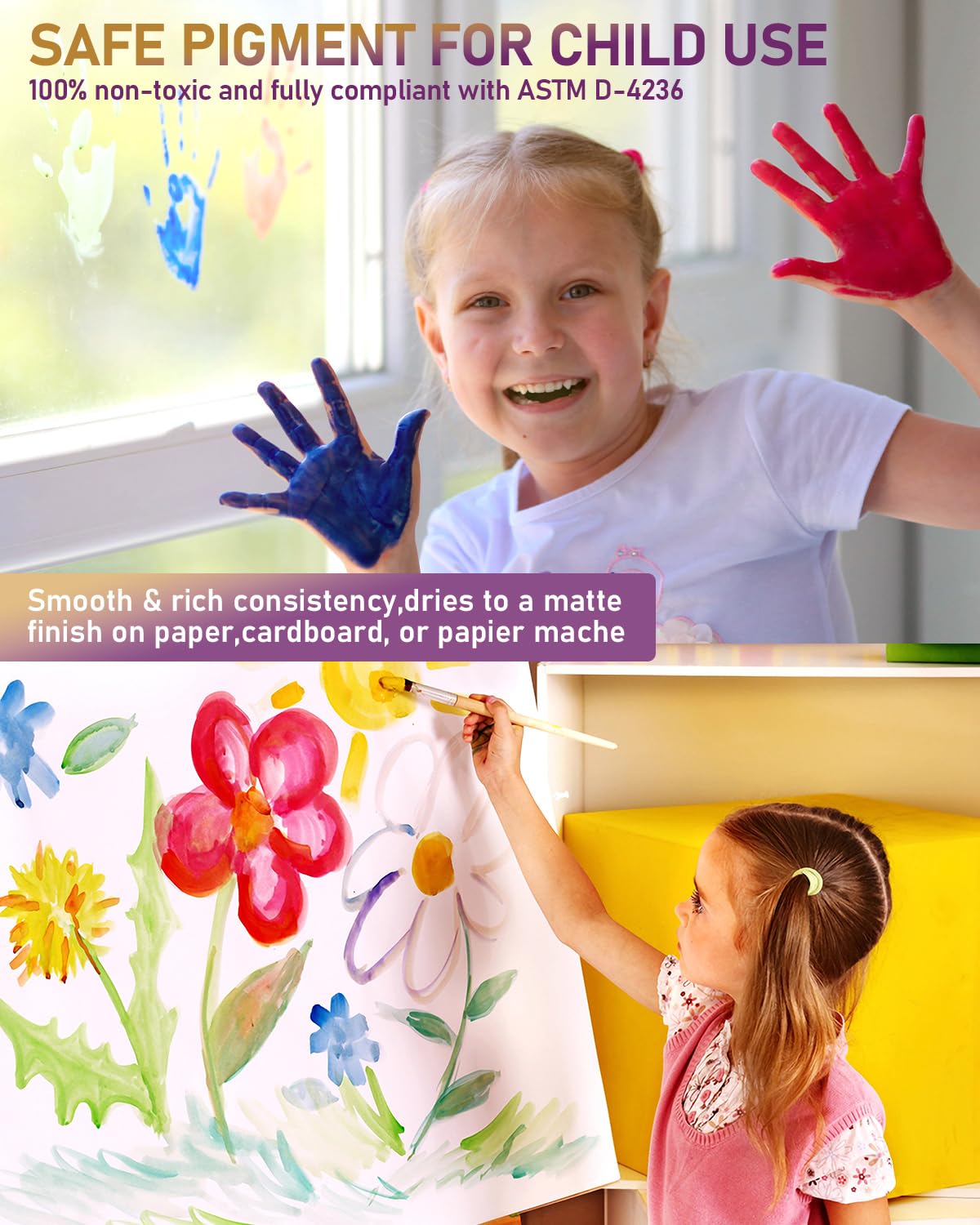 Nicpro washable paint cleanup quick on skin and fabrics.