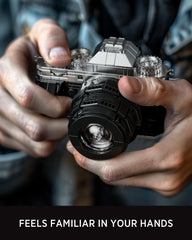 Nifeliz cameras building set two-model display on desk or shelf.