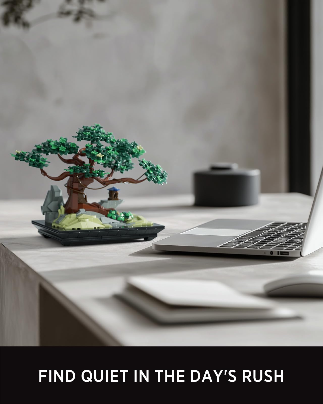 Nifeliz CHAN Bonsai Tree Building Set on desk display with serene decor