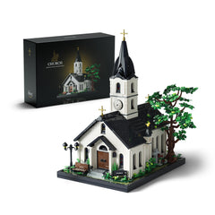 Nifeliz Church Building Set exterior entrance showcases timeless architecture for display and collectability.