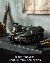 Nifeliz M7 Priest tank model display-ready compact size fits shelves