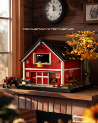 Nifeliz Red Barn Building Set interior-stable view reveals haylofts and storage for visual realism.