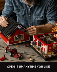 Nifeliz Red Barn Building Set open-roof view enables quick inspection of upper levels.