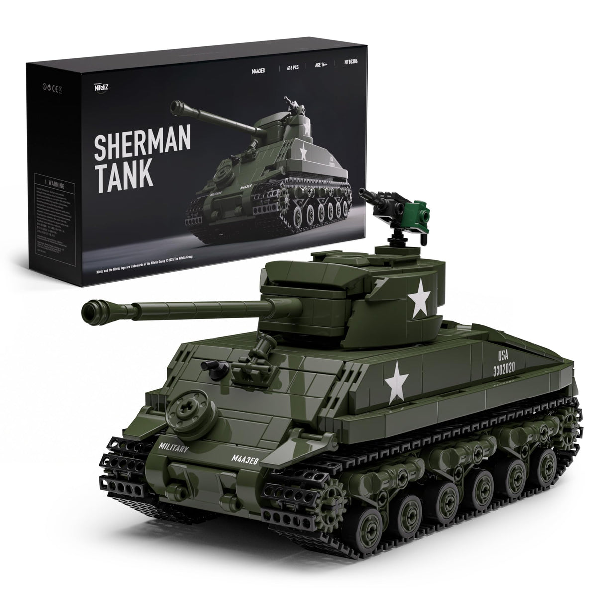 Nifeliz Sherman tank front-section movement enables dynamic posing on display