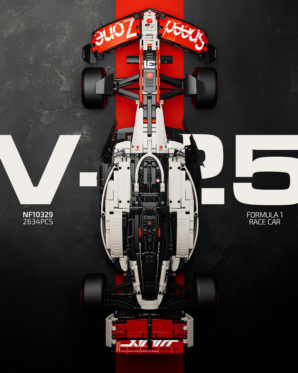 Nifeliz V25 F1 model set engine pistons visible beneath rear cover for tactile engineering