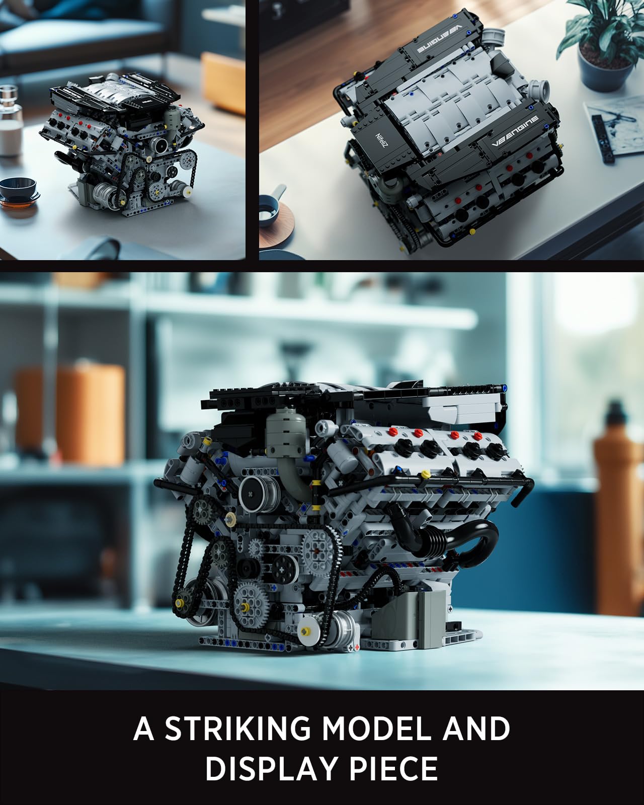Nifeliz V8 engine set serves as a striking display piece on desks