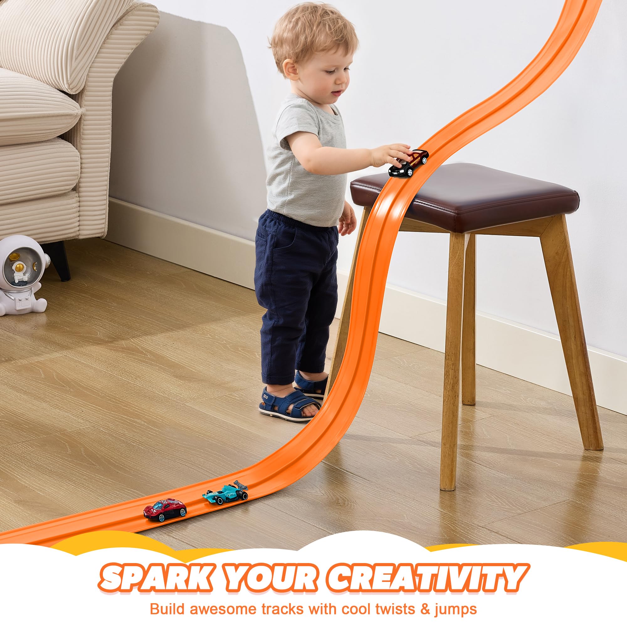 Nigwet indoor-outdoor play track on smooth surfaces for versatile use.