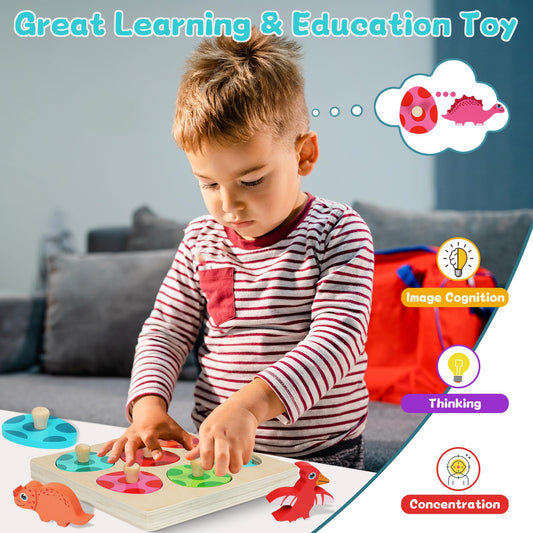 Nijikuma wooden dinosaur pieces durable parts develop fine motor skills during play.
