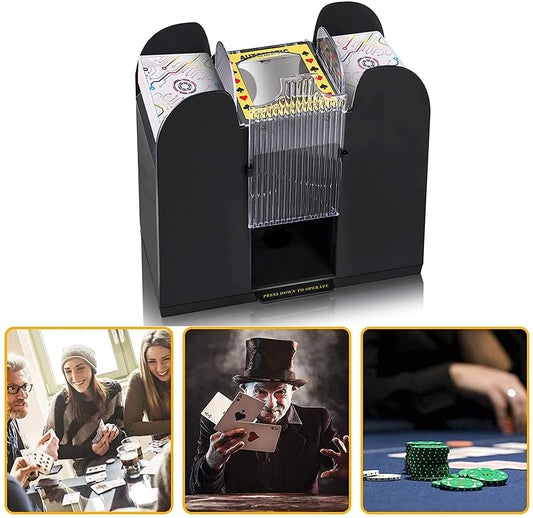 Nileole shuffler battery compartment exposed, powered by four C batteries for cordless use