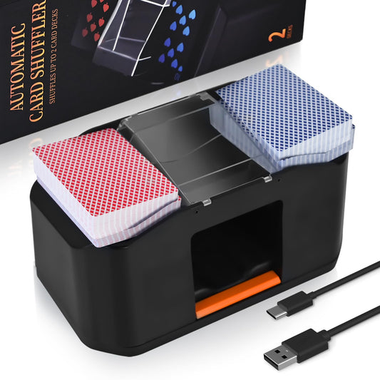 Nileole rechargeable 2-deck shuffler front view for quick card prep