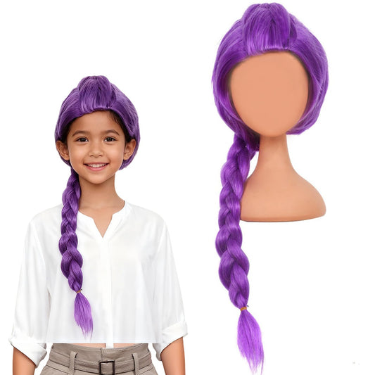 Nimbleleap Purple Braid Wig for Kids with long braids, ideal for cosplay and costume parties