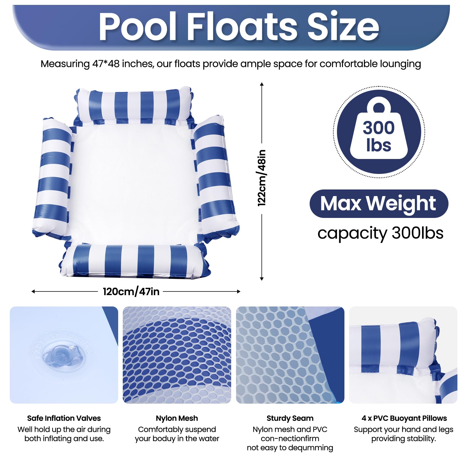 NIMeng pool float includes inflator for quick, easy setup.
