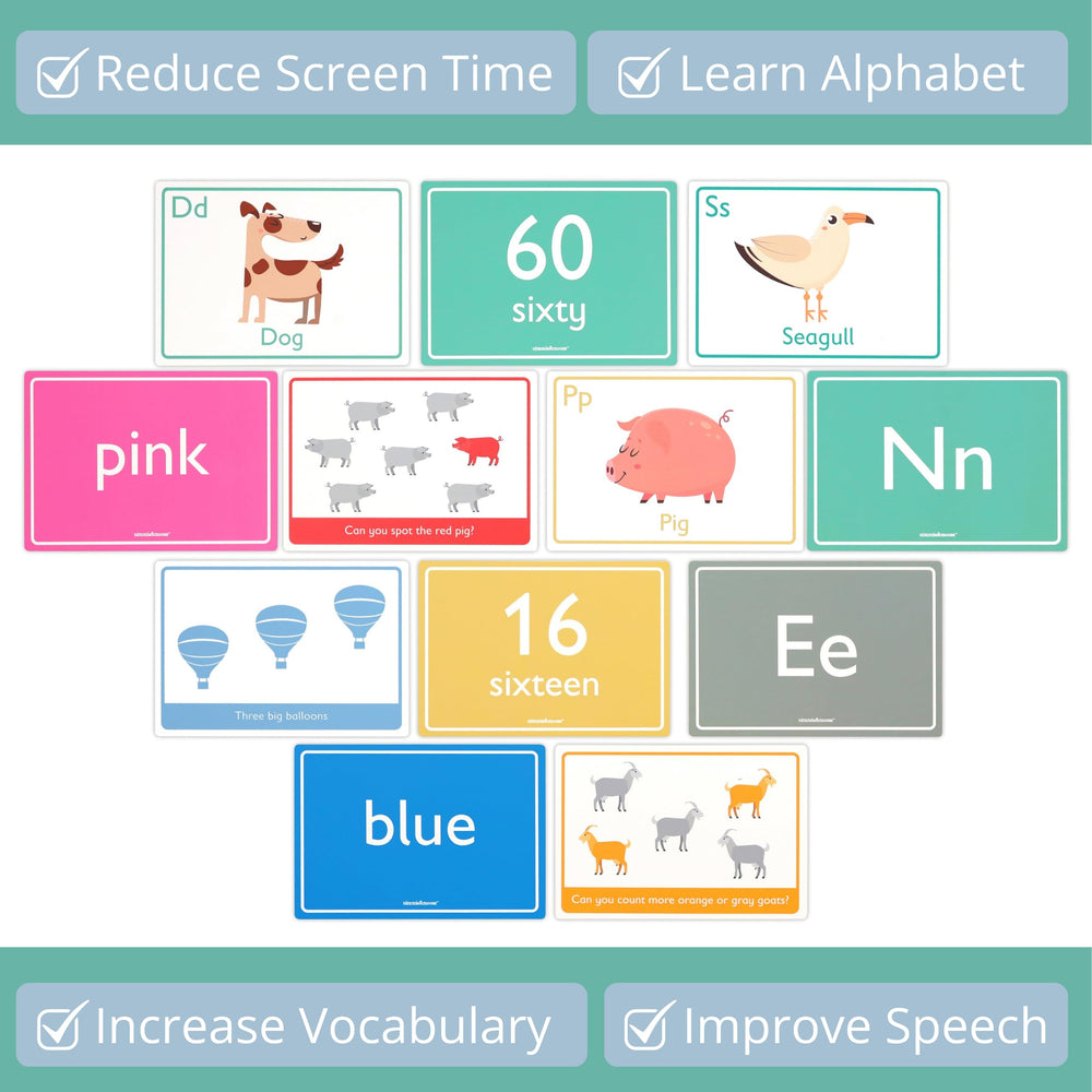 Nimmie & Moose wipe-clean flash cards—easy cleaning after messy play.