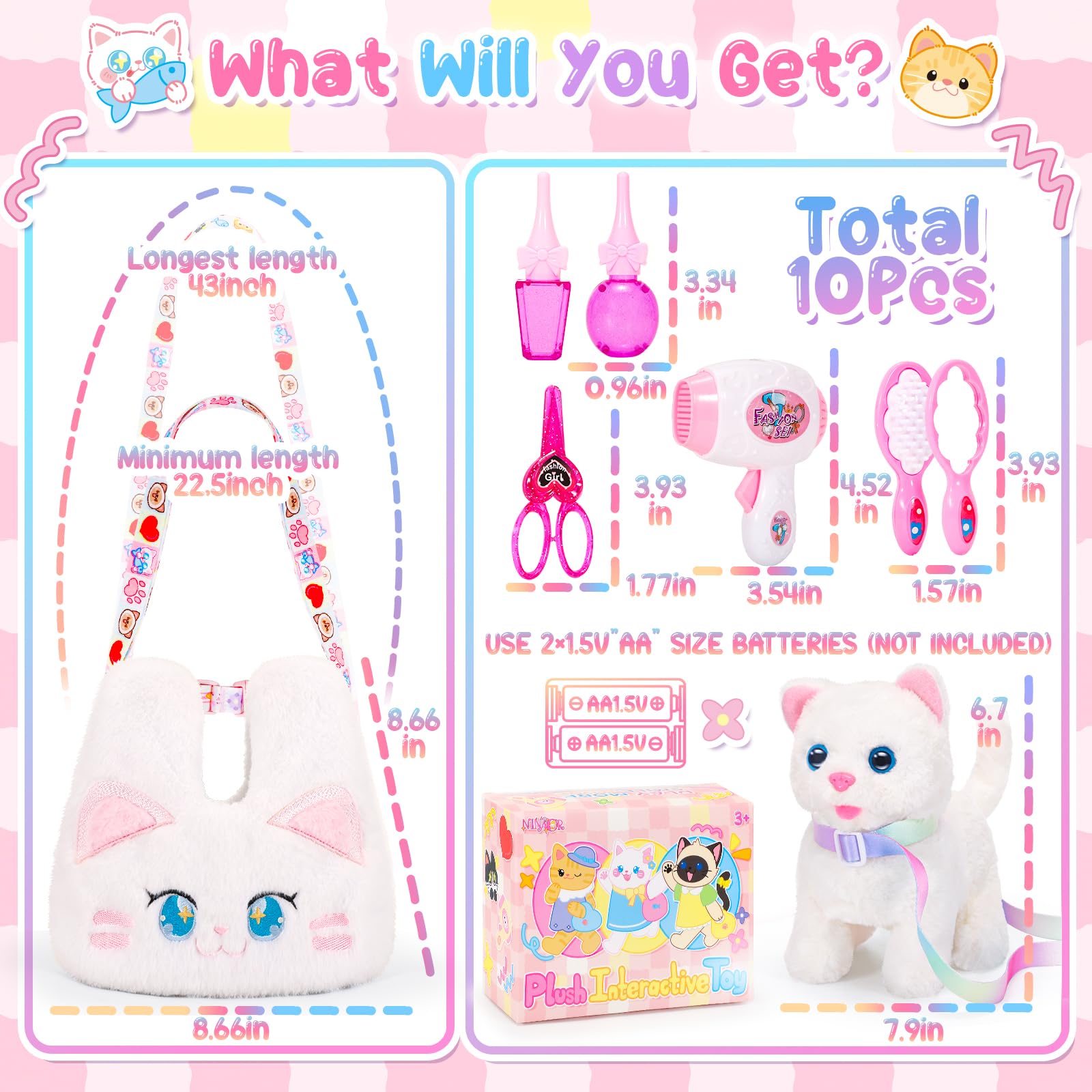 NINAOR cat toy walks and meows with tail wag for realistic pretend pets