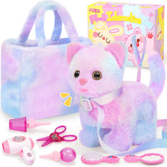 NINAOR plush interactive cat with leash for imaginative play and caregiver roleplay.