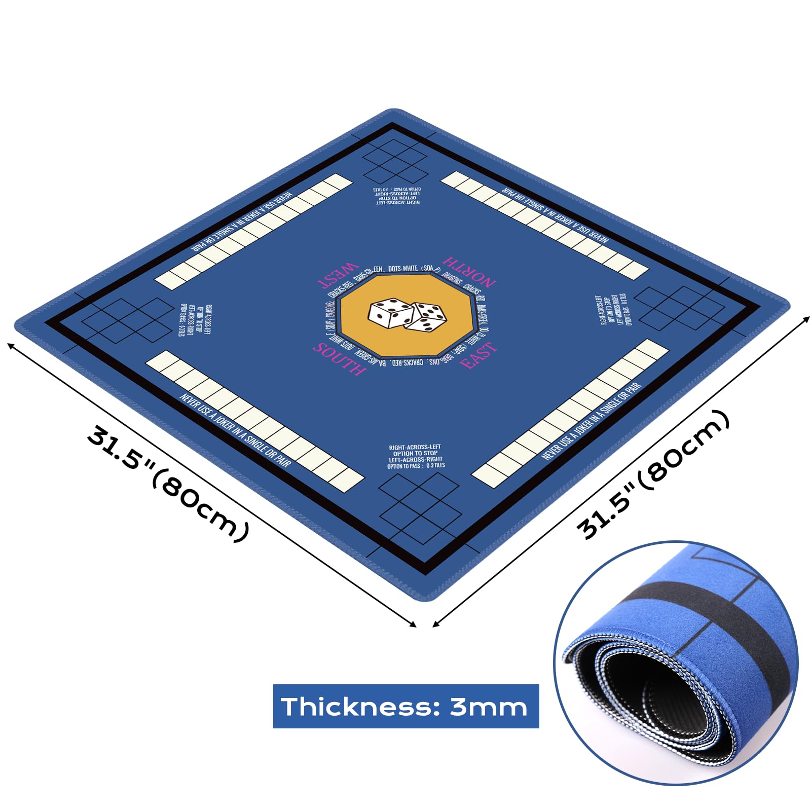 Nine-Marsh Mahjong Mat slip-resistant base prevents shifts during fast hands.