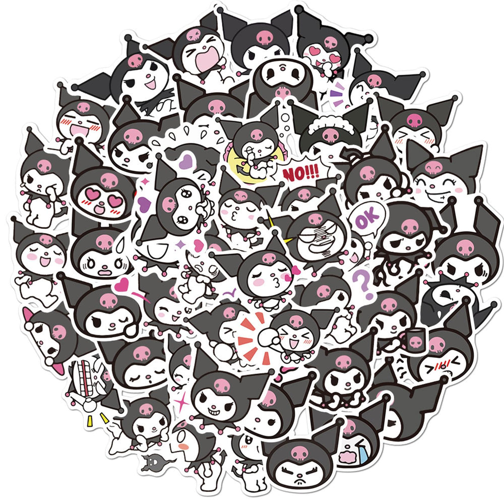 NineGirl Kuromi stickers pack on laptop, waterproof vinyl, easy removal.