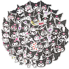 NineGirl Kuromi stickers pack on laptop, waterproof vinyl, easy removal.