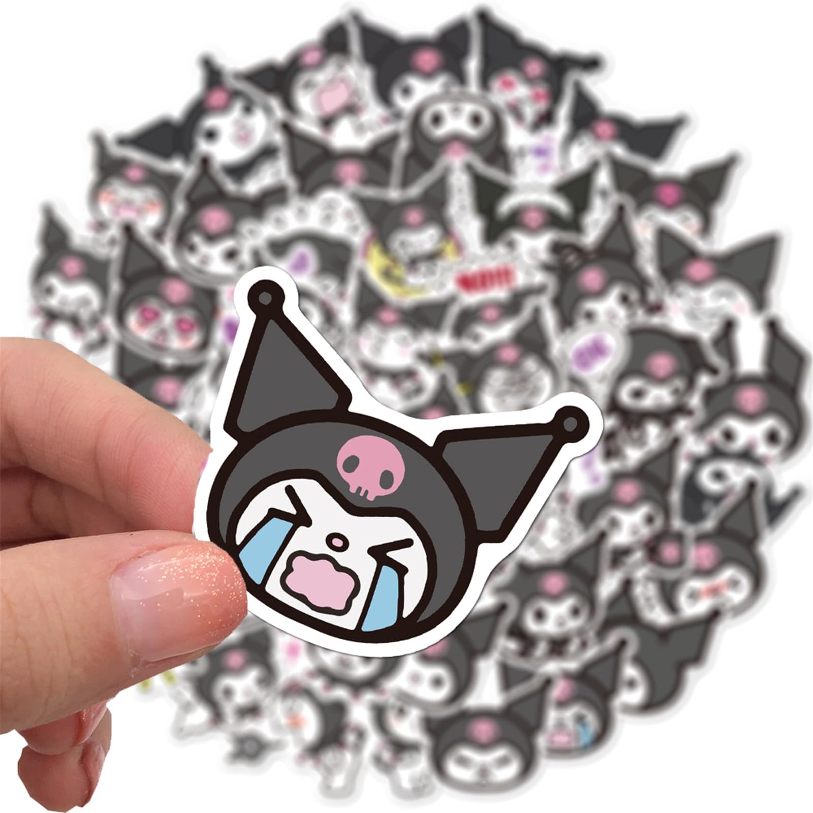 NineGirl Kuromi stickers pack on water bottle, durable decor for daily use.