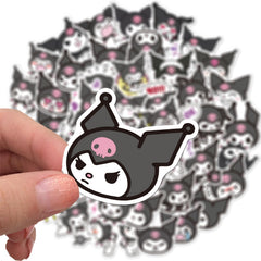 NineGirl Kuromi stickers pack on skateboard, sun-proof and long-lasting.