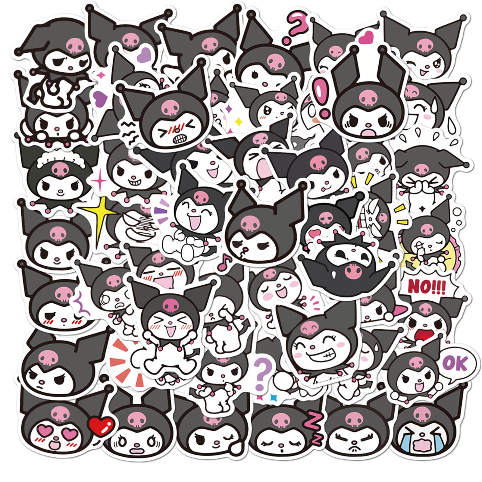NineGirl Kuromi stickers pack on phone case, bright colours that won’t fade.