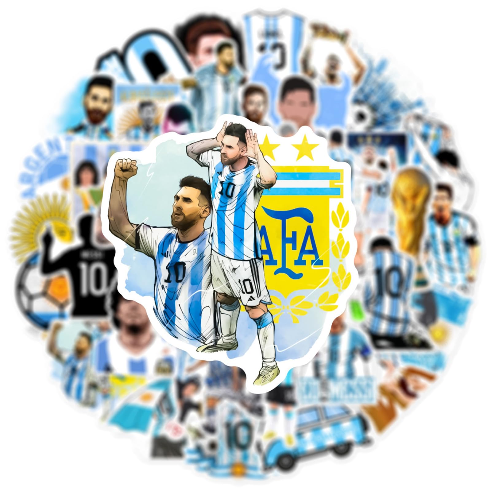 NineGirl Messi sticker on luggage speeds identification with sturdy vinyl.