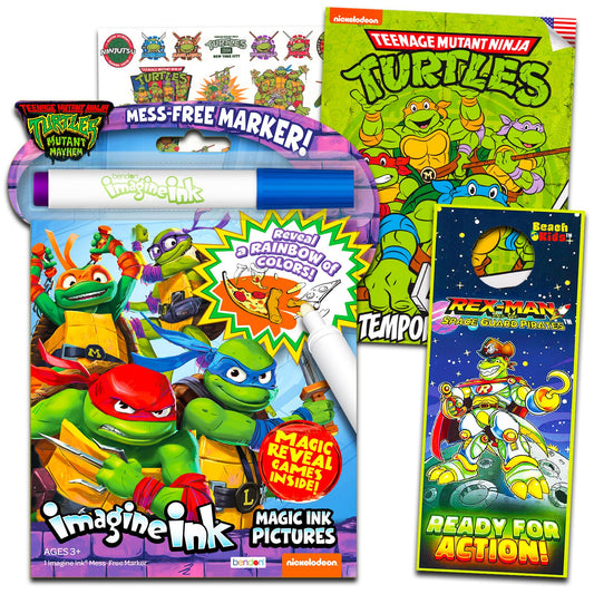 NINJA TURTLES Imagine Ink book cover showing TMNT heroes for mess-free coloring