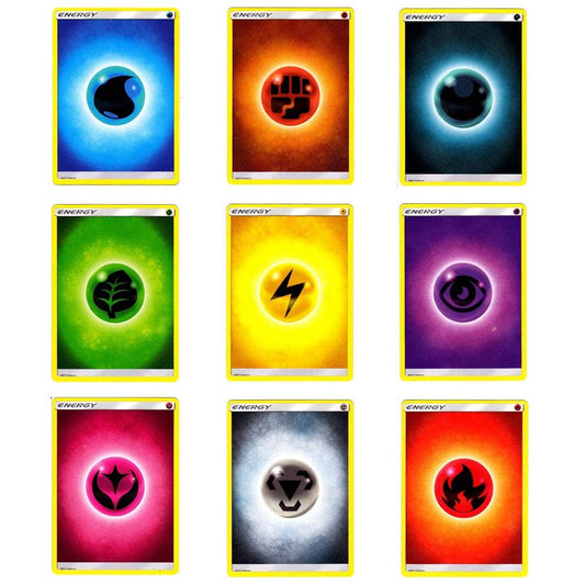 Nintendo energy cards show diverse types for versatile deck building and trades.