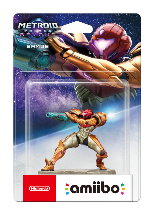 Nintendo Samus amiibo front view; unlocks in-game rewards in compatible titles.