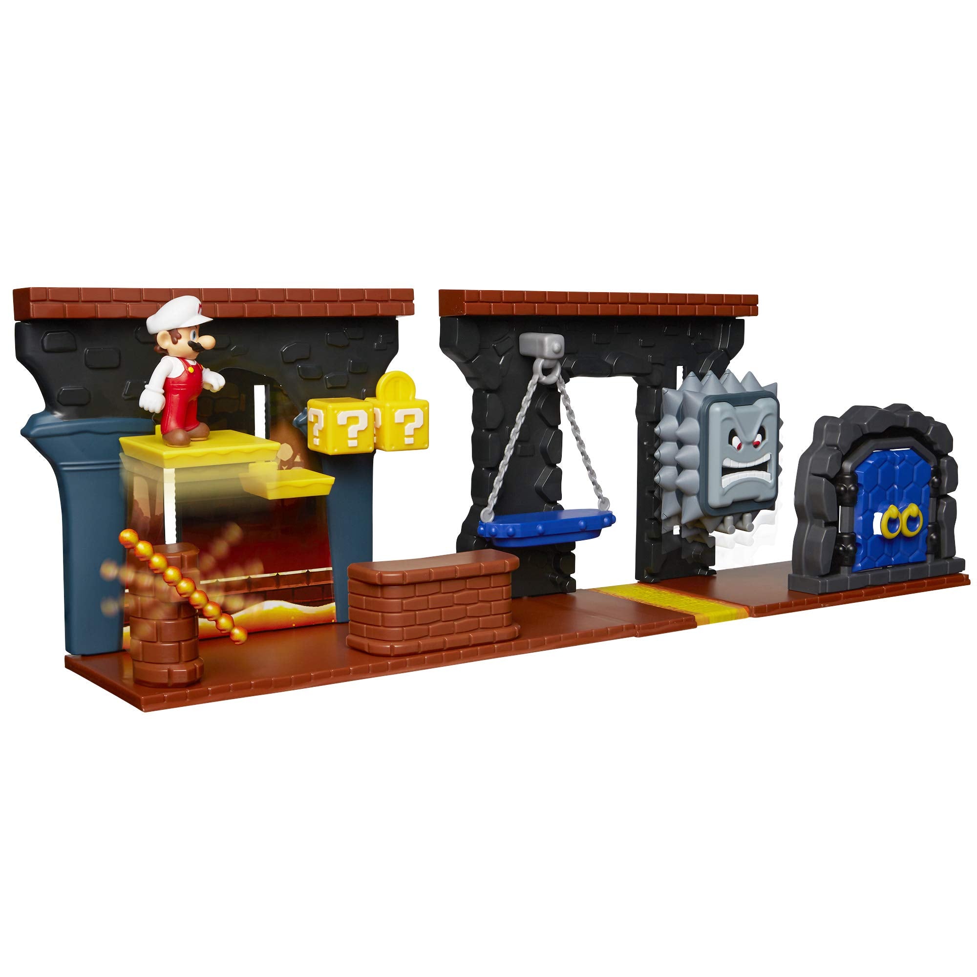 Nintendo Super Mario Dungeon Deluxe Playset shows moving platforms for action scenes.