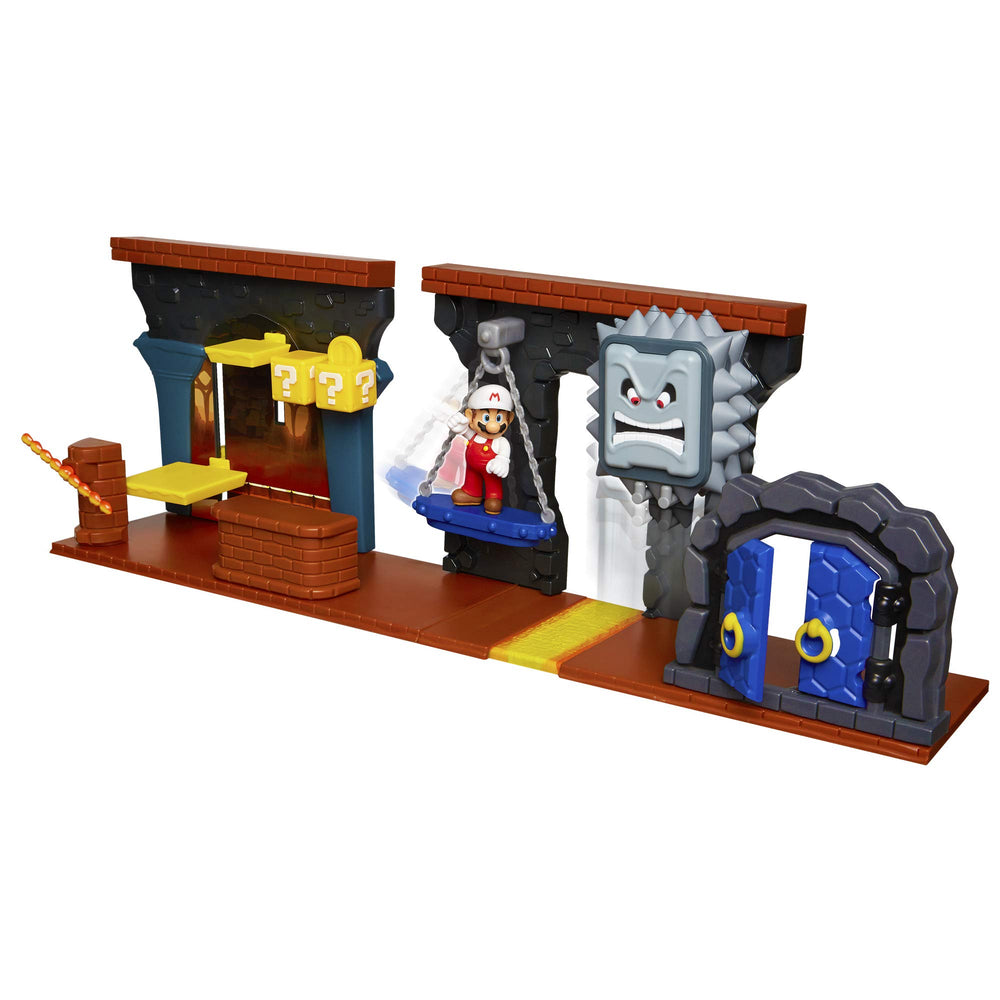 Nintendo Super Mario Dungeon Deluxe Playset features Thwomp obstacle for dynamic play.