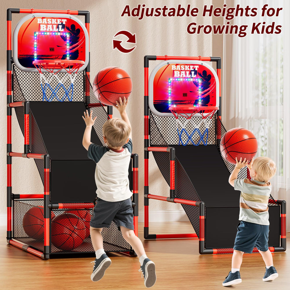 NIPLOOOW arcade height-adjustable hoop adapts to kids' ages and sizes.