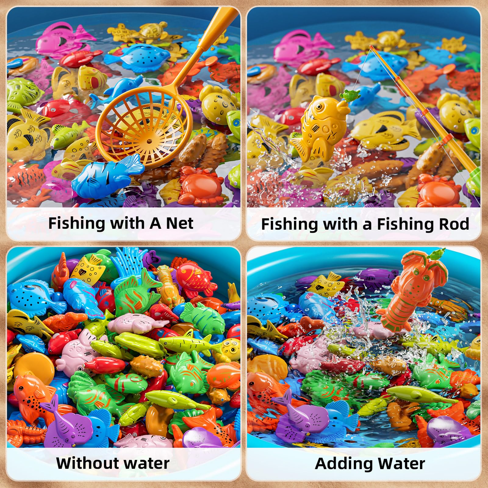 NIPLOOOW fish nets help kids scoop and sort colorful shapes for color recognition.