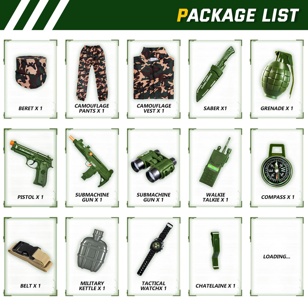 NIPLOOOW Kids Army Costume set ideal for Halloween and dress-up fun.