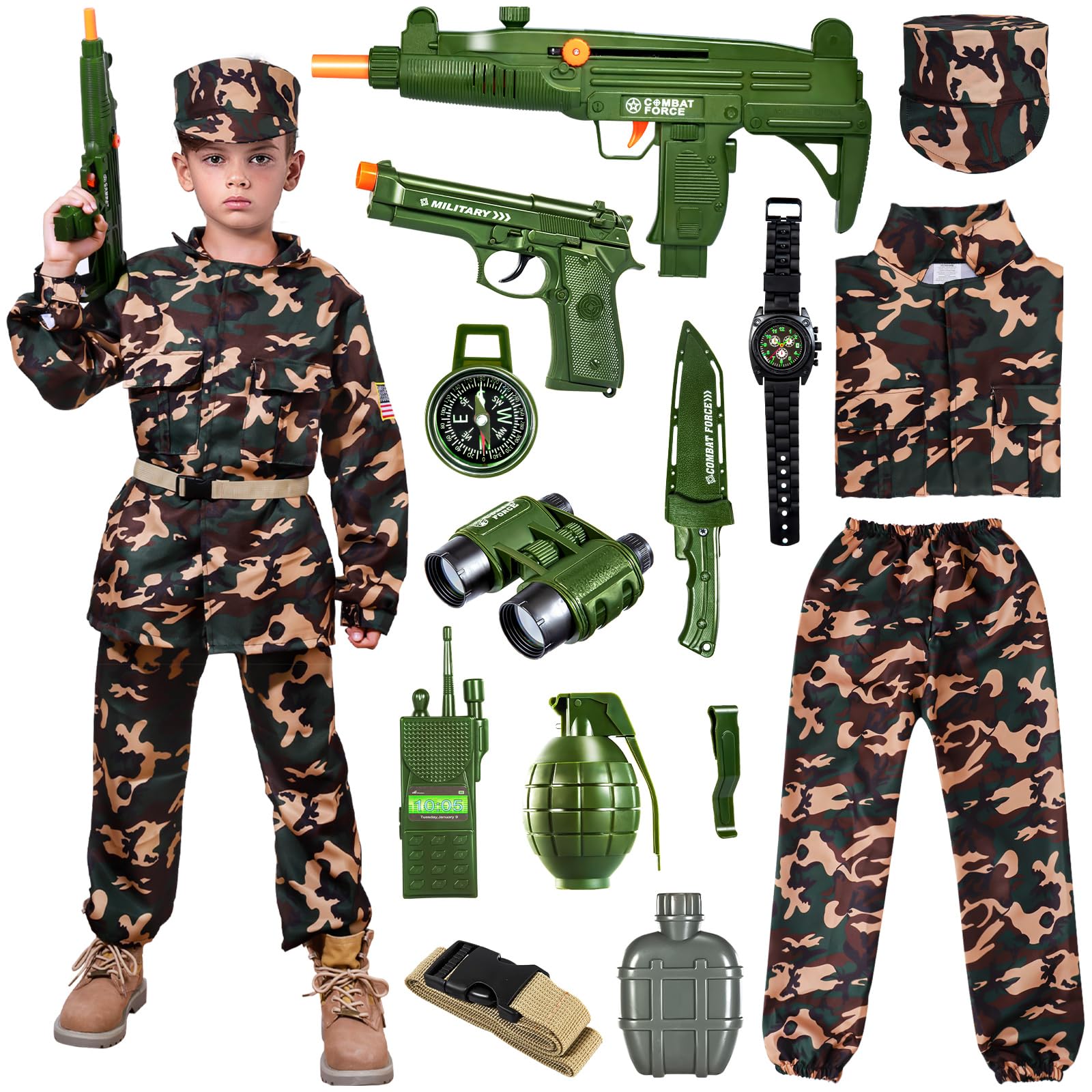 NIPLOOOW Kids Army Costume top for authentic role-play and comfortable wear.