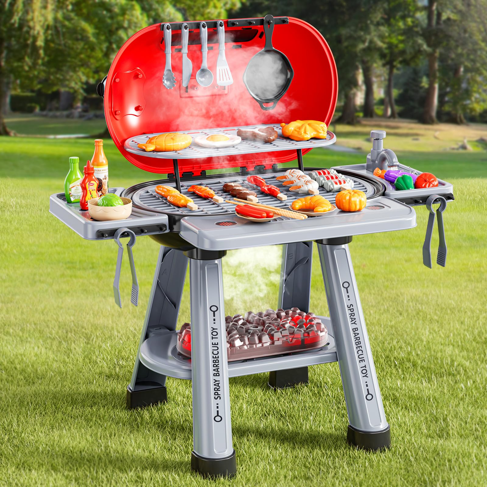 NIPLOOOW BBQ playset with smoke and sound for realistic pretend meals.