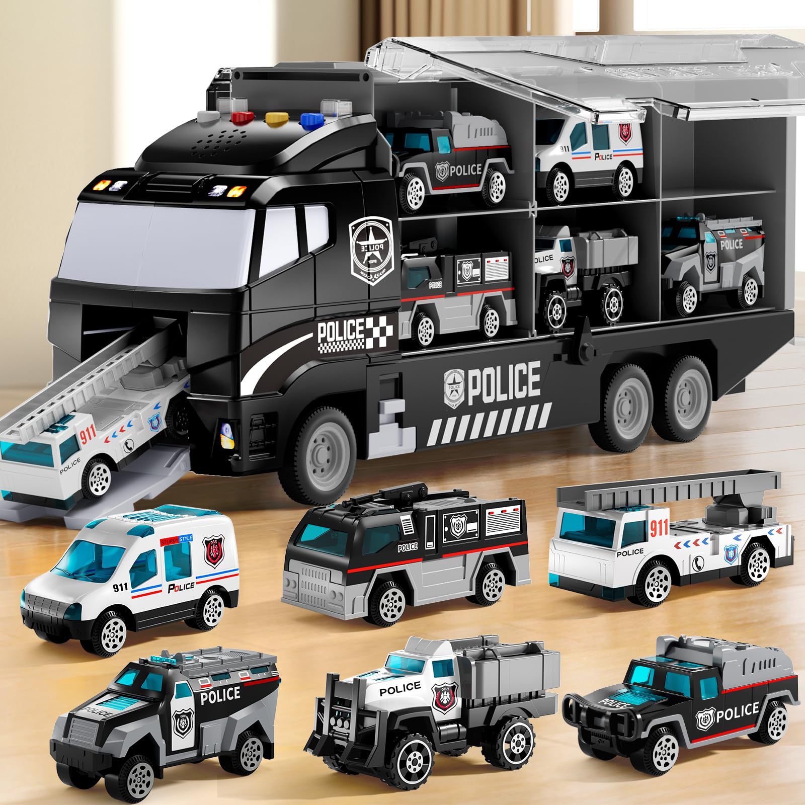 NIPLOOOW police truck with lights for interactive pretend play