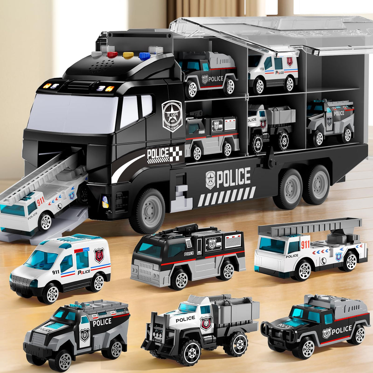 NIPLOOOW police truck with lights for interactive pretend play