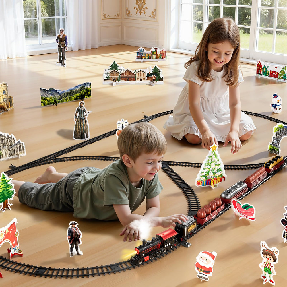 NIPLOOOW train set LED headlights illuminate tracks during play