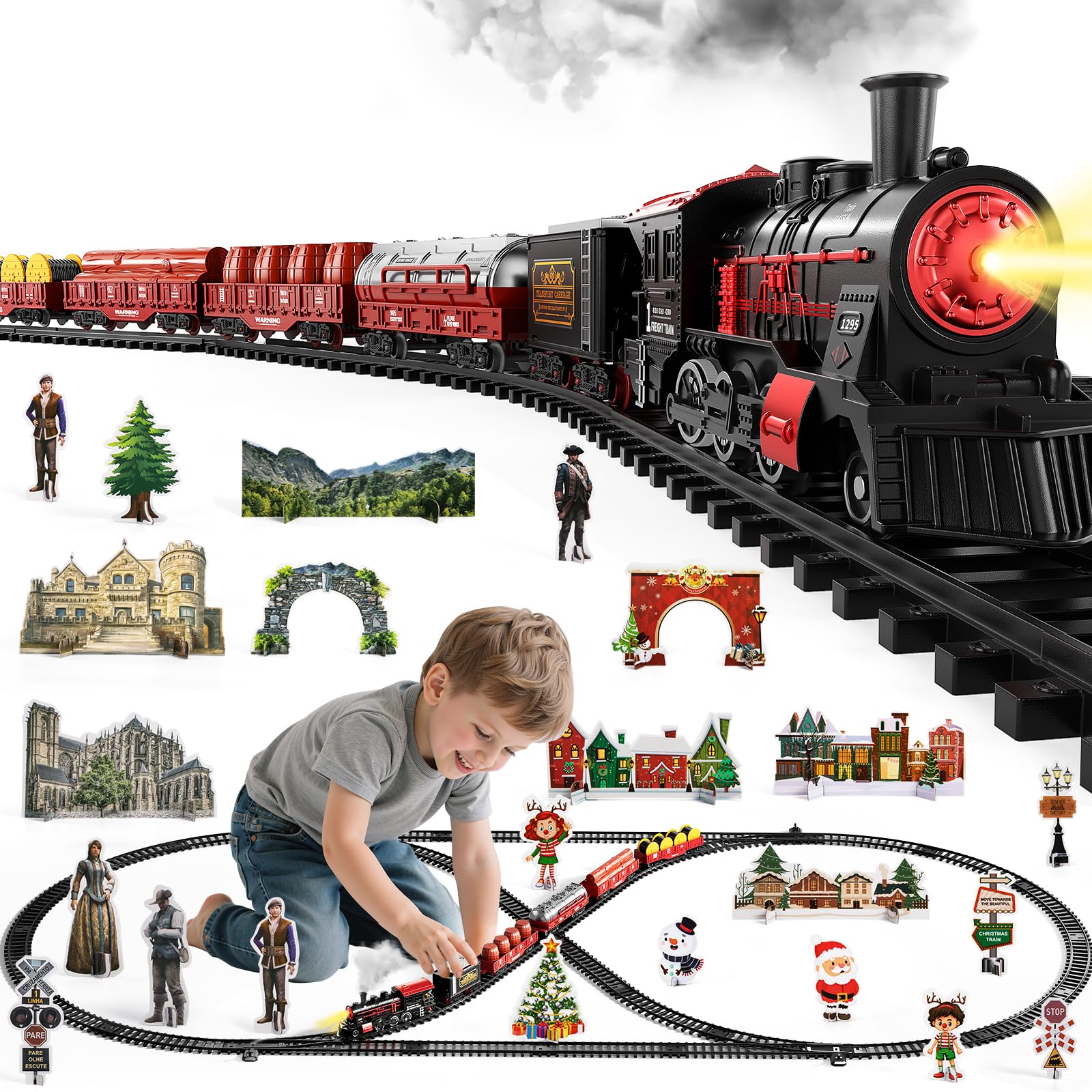 NIPLOOOW train set locomotive with lights for imaginative play