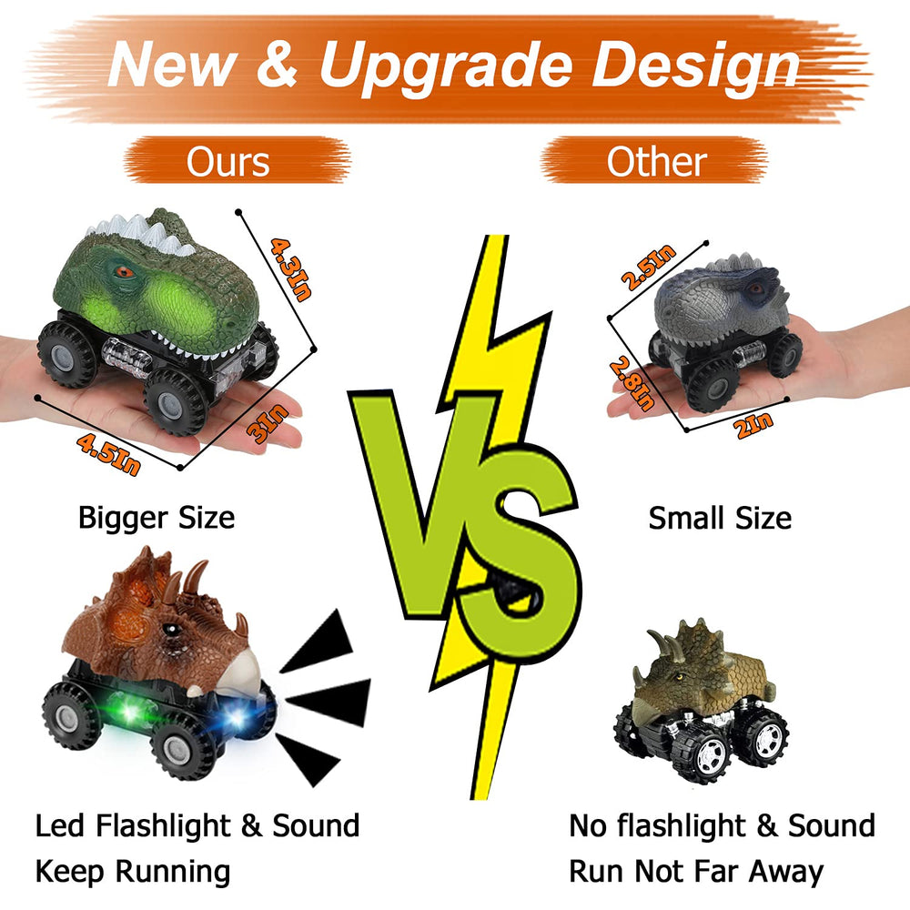 Niskite dinosaur car toy LED lights; adds nighttime play appeal for kids.