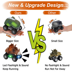 Niskite dinosaur car toy LED lights; adds nighttime play appeal for kids.