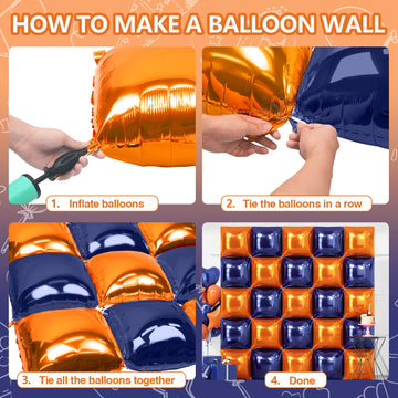 NISOCY orange and navy square foil balloons for multi-color decor